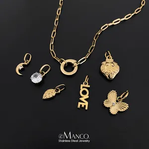 Collana eManco in acciaio inossidabile stile Y2K con catena a maglie e ciondoli LOVE, fragola, farfalla e luna - Gioielli fai da te direttamente dalla fabbrica - Product Image 1