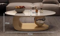 Table basse Voyage style crème, plateau ovale minimaliste en pierre pour salon, table à thé créative dorée avec boule