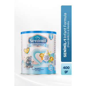 Lait infantile Senimil 1 en boîte métallique 400g, norme européenne, sans huile de palme, sans glucose, enrichi en DHA, GOS, FOS, étape 1 - Product Image 1