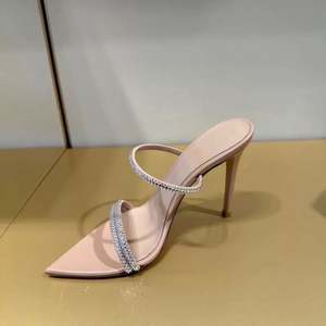 Nuevas Sandalias de Tacón de Aguja Color Nude con Punta Abierta y Pedrería, de Doble Uso, con Cierre Deslizante, Tacones Altos para Mujer - Product Image 6