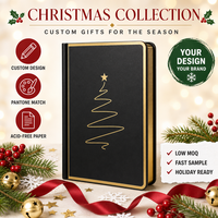 Carnet de notes A5 à couverture rigide avec reliure cousue, motif arbre de Noël noir et or, 80 feuilles, cadeau d'entreprise WANGHAN LUX-X019