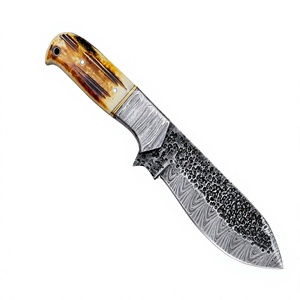 Cuchillo de Caza y Camping de Acero de Damasco con Hoja Fija de Borde Recto, Mango de Hueso, 9 Pulgadas de Longitud Total, Personalizable DIY ODM - Product Image 1
