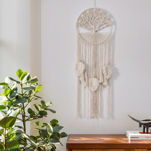 Macramé bohemio hecho a mano <span class=keywords><strong>para</strong></span> colgar en la pared, cuentas de madera ecológicas y tapiz de hojas <span class=keywords><strong>para</strong></span> la decoración del dormitorio del hogar, técnicas tejidas - Product Image 4