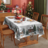 Nappe rectangulaire en polyester imprimée pour décoration de Noël, motifs géométriques/dessins animés, imperméable, anti-taches, personnalisable pour restaurants