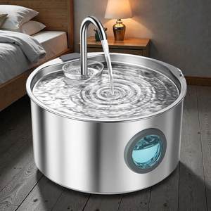 Fuente de Agua Interior Moderna y Sólida de Acero Inoxidable 304 Resistente a la Oxidación, 3.2L, Recargable, con Ventana Circular de Nivel de Agua para Gatos - Product Image 1