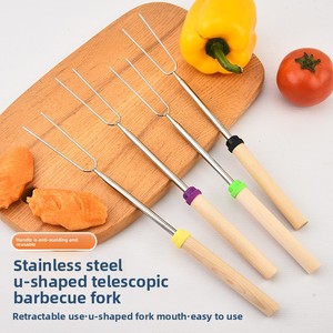 Spiedini Estensibili in Acciaio Inox Placcato Argento con Manico in Legno per Arrostire e Spiedini per S'mores, Forchette per Hot Dog, Accessori per Falò - Product Image 3