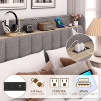 Tempat Tidur Modern Custom yang Dapat Disesuaikan, Dilengkapi Pelapis Kain, Paku Hias, Pengisian Daya USB, Rak Penyimpanan, Laci, Alas Tempat Tidur, Sudah Terpasang