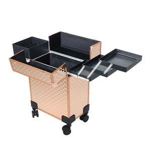 รถเข็นอุปกรณ์เสริมสวย Qihui สีโรสโกลด์ 4 ล้อ กล่องเก็บอุปกรณ์เสริมสวยระดับมืออาชีพ สำหรับใช้ในร้านเสริมสวยและที่บ้าน - Product Image 5