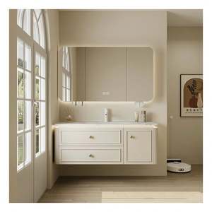 Meuble de salle de bain de haute qualité, nouveau, équipement de rangement avec tiroirs, luxe, bois massif et dessus en marbre de Carrare, laque blanche, vasque de salle de bain - Product Image 2