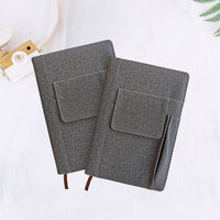 Carnet de notes en cuir PU texturé lin A5 avec pochette avant et attache pour stylo, personnalisable avec logo, OEM, vente en gros