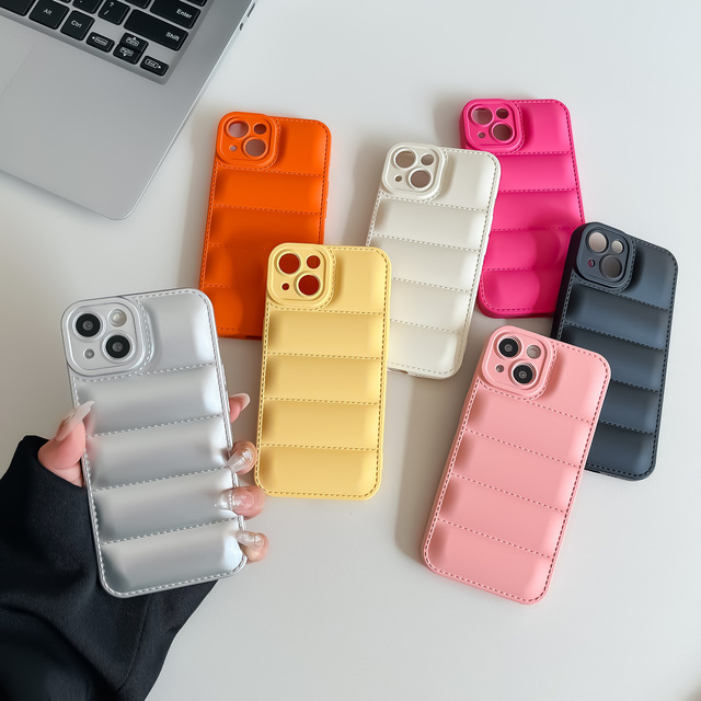 Camera protection the Puffer Down Jacket Phone case for IPhone13 14 15 16 Pro Max Mobile Phone Shellanti-fall Protective Cover