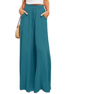 Pantalones de pierna ancha de primavera y verano para mujer, culottes largos con cinturón elástico y cintura alta, estilo Hip Hop, 2 uds. MOQ - Product Image 1