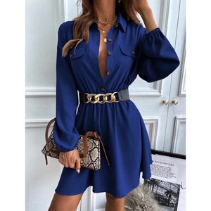 Nouvelle robe d'automne <span class=keywords><strong>2022</strong></span> décontractée, polyvalente, sexy, style banlieue, taille fermée, couleur unie, douce - Product Image 3