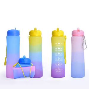 Nouvelle bouteille d'eau en silicone écologique pour enfants et adultes, sans BPA, type à pression, pour course à pied, camping, randonnée, avec logo personnalisé, prix bas - Product Image 4