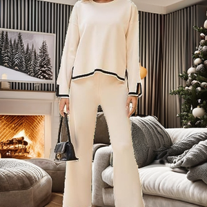 Oferta Especial: Conjunto de 2 Piezas de Pantalones Largos Anchos y Holgados para Mujer, Invierno, Casual, Antiestático, de Poliéster/Algodón, Tejido de Punto - Product Image 2