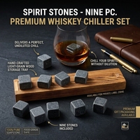 Ensemble de 9 pierres à whisky naturelles réutilisables en boîte en bois Shunstone Factory