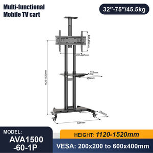 Carro de <span class=keywords><strong>TV</strong></span> móvil universal VESA 600x400mm 32-75 pulgadas soporte de exhibición con estantes superiores/medios <span class=keywords><strong>para</strong></span> equipos AV 45,5 kg capacidad de carga - Product Image 6