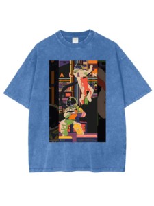 Magliette aliene cosmiche <span class=keywords><strong>Horror</strong></span> estive 100% in cotone a tracolla con scollo a girocollo e lavaggio acido - Product Image 2