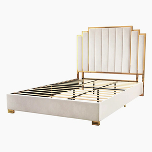 PZCN HOME Wholesale Cheap Modern White Fabric Upholstered <strong>Bed</strong> king Size <strong>Bed</strong> <strong>Frame</strong> Queen Size <strong>Bed</strong> <strong>Frame</strong> with <strong>Gold</strong> Decoration - Product Image 3