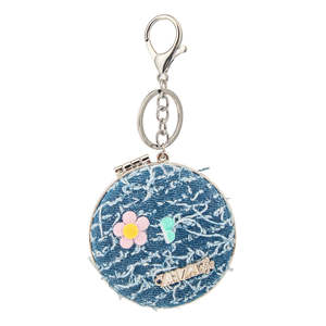 Denim <b>Compact</b> <b>Mirror</b> Keychain Round Portable Makeup <b>Mirror</b> With Flower Design 95% Clarity Folding Pocket <b>Mirror</b> - Product Image 3