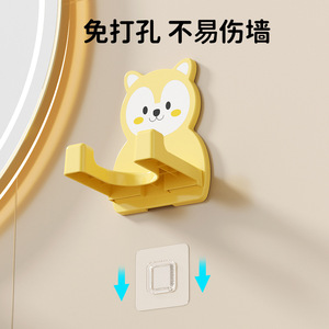 Cartoon Bear Hair Dryer Rack Wall Mounted Punch Free Storage Holder Bathroom Organizer Ivory White - Product Image 3
