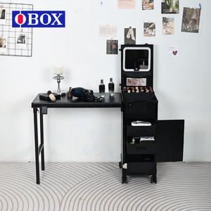 Table de manucure OBOX avec tiroirs de rangement et miroir, design en métal noir pour usage domestique - Product Image 1