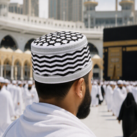 Gorro de Oración Musulmán/Árabe Bordado, Blanco, 100% Poliéster, para Todas las Temporadas, Uso Diario y Regalos para Hombres