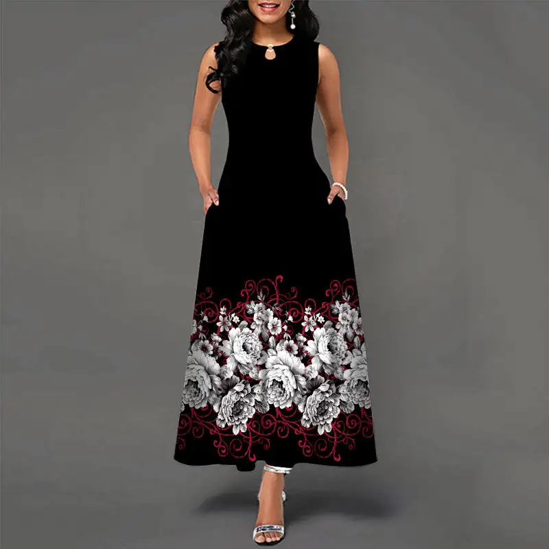 Plus Size Dress Summer Floral Dresses Women Elegant Party Dress Sleeveless Long Used Clothes