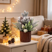 Susunan Pot Bunga Natal Buatan, Pohon Pinus Beku, Eucalyptus, Dekorasi Meja Tengah, Dekorasi Meja Dalam Ruangan Musim Dingin, Dekorasi Meja Liburan