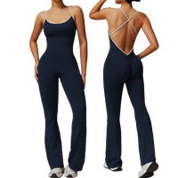 Aoyema Vêtements de sport Une pièce Croix Yoga Jumpsuit Logo personnalisé Vêtements d'entraînement Scrunch Butt Barboteuses Femmes Flare Pants Jumpsuits
