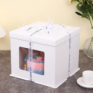 定制蛋糕包装盒盖子和底座包装盒卡片纸盒甜点包装，带透明窗口和丝带