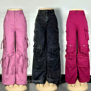 Jeans Retro de Pierna Ancha para Mujer, Cintura Alta, Estilo Casual Urbano con Bolsillos Grandes, Pantalones de Trabajo, Estilo Moderno en Mezclilla - Product Image 2
