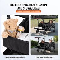 Poussette de wagon pliable 2 enfants tout-terrain avec auvent réglable barre de poignée de traction confortable