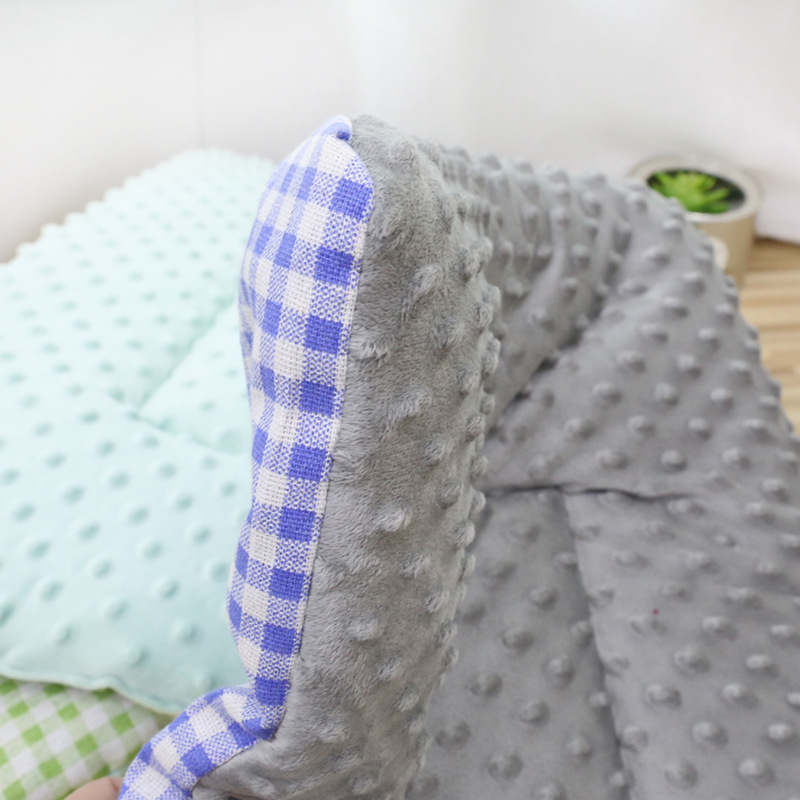 Matelas Pouf en Peluche - Bleu à Carreaux Gris Polaire