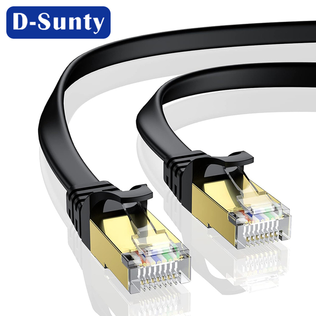 D-Sunty 10Gbps 600MHz Cat7 Shielded Flat Ethernet Cable Weatherproof Solid Copper 8-Conductor RJ45 PS5 Xbox Modem/Router 10M