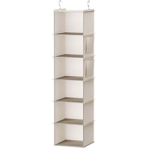 Organisateur de placard suspendu à 6 étagères avec 2 poches latérales, beige - Product Image 1