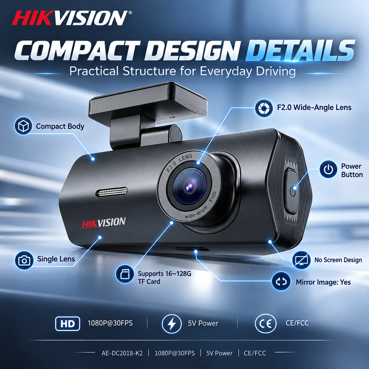 Hikvision G-Sensor Multi Language Voice Interaction CE FCC 122° Wide Angle 1080P AHD Camera Dash Cam · image 6