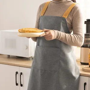 Prix de gros Tablier de cuisine moderne de couleur unie Tablier de barbecue pour femmes avec poche personnalisée pour le jardin