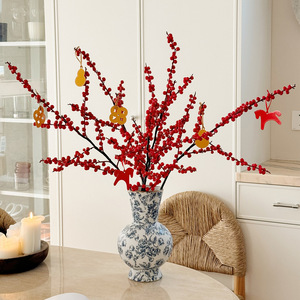 Arreglo Floral Artificial de Bayas Rojas Holly, Fruta de la Fortuna de Seda, Decoración para el Hogar de Año Nuevo Chino - Product Image 4
