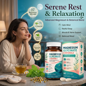 Tabletas Masticables de Glicinato de Magnesio al por Mayor, Complejo con Vitamina B6 de Alta Absorción <span class=keywords><strong>para</strong></span> <span class=keywords><strong>el</strong></span> Equilibrio del Estado de Ánimo, Bienestar Muscular y Nervioso - Product Image 1