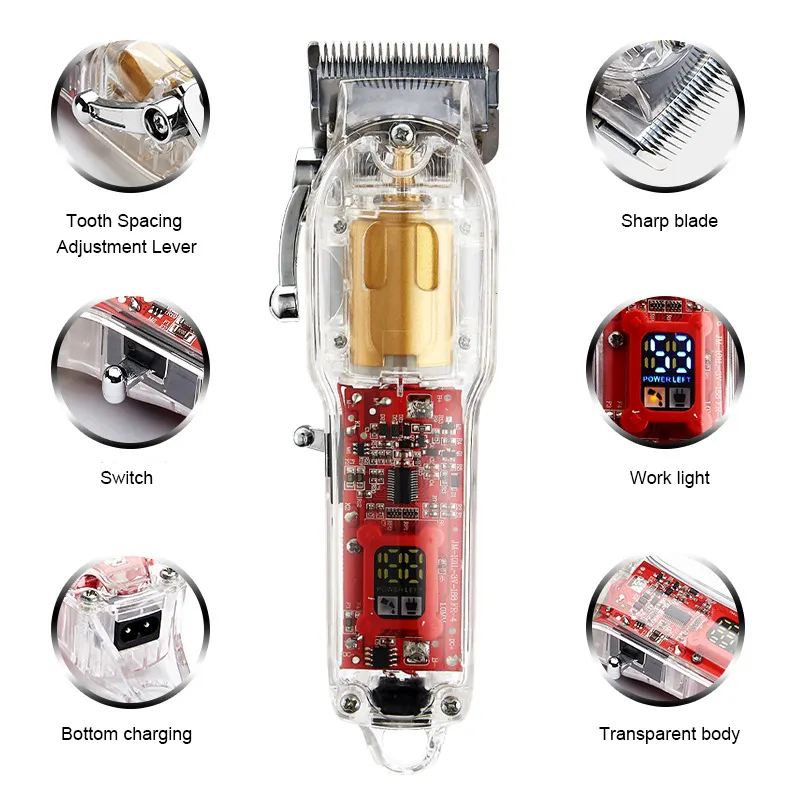 Cortadora de pelo portátil transparente, máquina de afeitar de alta calidad, poco ruido