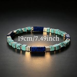 Bracelet à maillons géométriques en alliage de zinc avec pierre turquoise, perles rectangulaires, bijoux cadeau style bohème - Product Image 2