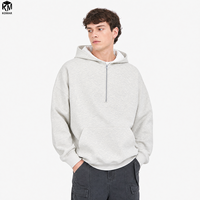 Sweat-shirt à capuche zippé 1/2 pour homme, coupe oversize, en molleton brossé 400 GSM (80 % coton, 20 % polyester), style streetwear, personnalisable en gros