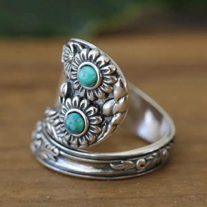 Anello Cocktail Floreale T0925 con Turchese Incorniciato, Anelli Unisex alla Moda, Idea Regalo - Product Image 3