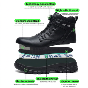 Chaussures de sécurité montantes en cuir unisexe avec bout en acier, anti-perforation et anti-écrasement, à bouton rotatif, pour le travail en usine et la construction - Product Image 2