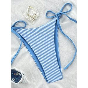 RoseSeek Conjunto de bikini a rayas de 2 piezas para mujer, top triangular, parte inferior con cordones, traje de baño - Product Image 2