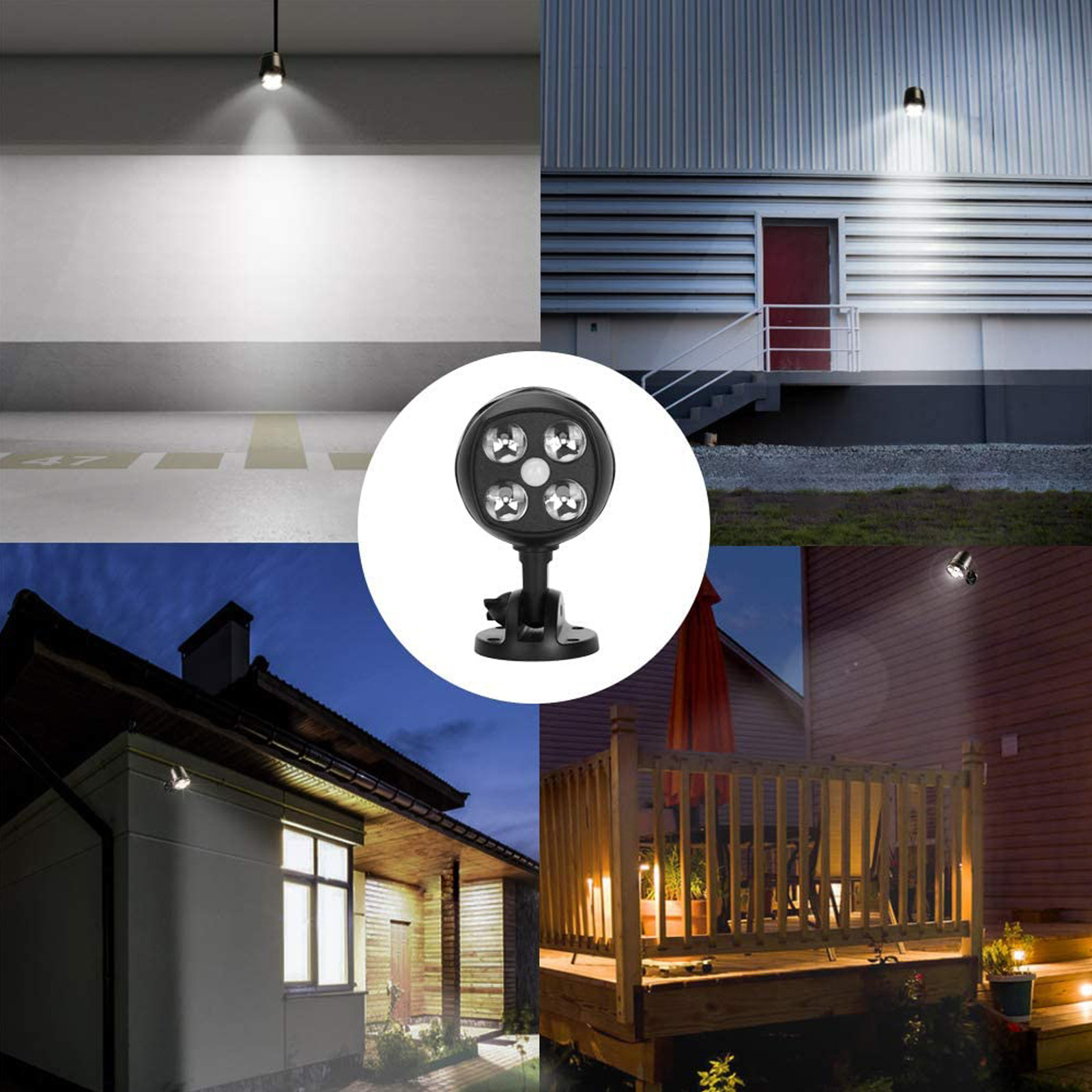 LED Waterproof Spotlight, 360° Rotatable Outdoor Flood Light for Garden Pool Garage Security Lighting 6-Head LED Spotlight