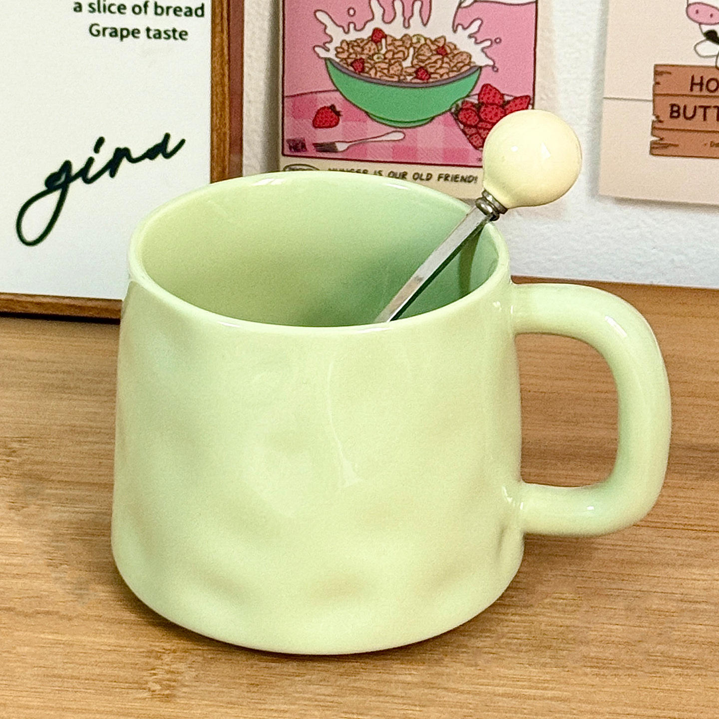 [Tasse et cuillère sphériques] Tasse martelée - Vert clair