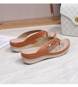 Mới đến phong cách mới của phụ nữ Clip-on đính cườm Rhinestone khóa đàn hồi gót đàn hồi ban nhạc nêm dép giày thời trang giày phụ nữ - Product Image 5