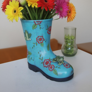 Maceta <span class=keywords><strong>de</strong></span> Resina Vintage Azul con Forma <span class=keywords><strong>de</strong></span> Bota, Florero Floral Estilo Shabby Chic, Escultura Única <span class=keywords><strong>de</strong></span> Rana para Patio, Jardín o Decoración <span class=keywords><strong>de</strong></span> Exteriores - Product Image 2